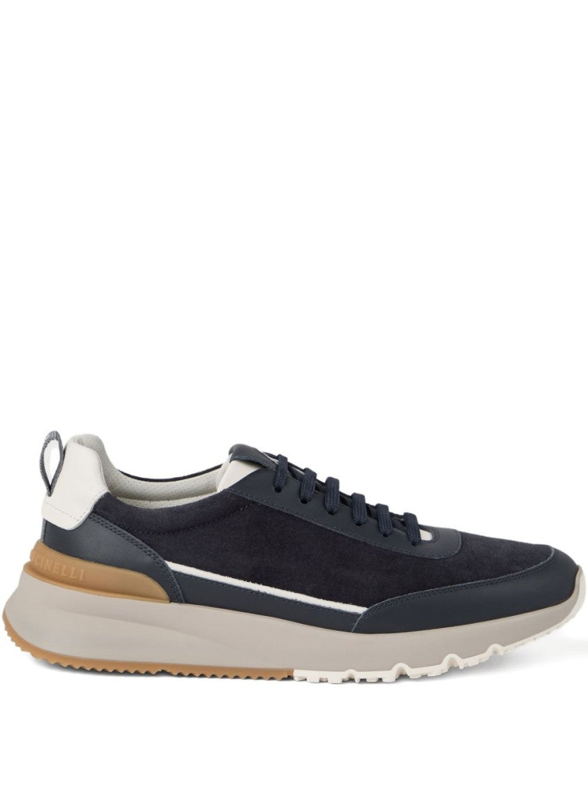 Brunello Cucinelli Suede And Smooth Material Flat Shoes With Contrasting Sole