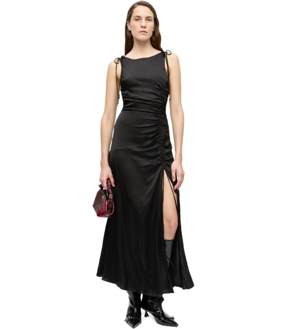 Ganni Satin Black Long Dress