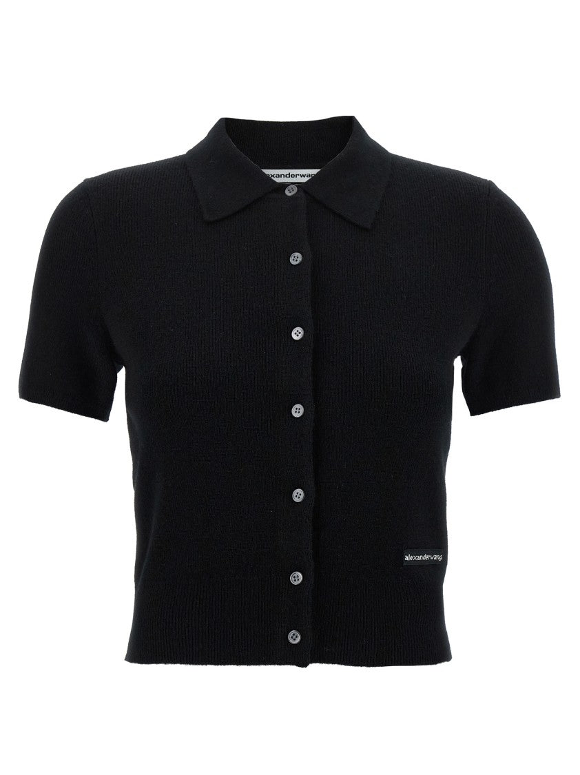 T By Alexander Wang Cropped Wool Cardigan With Polo Collar