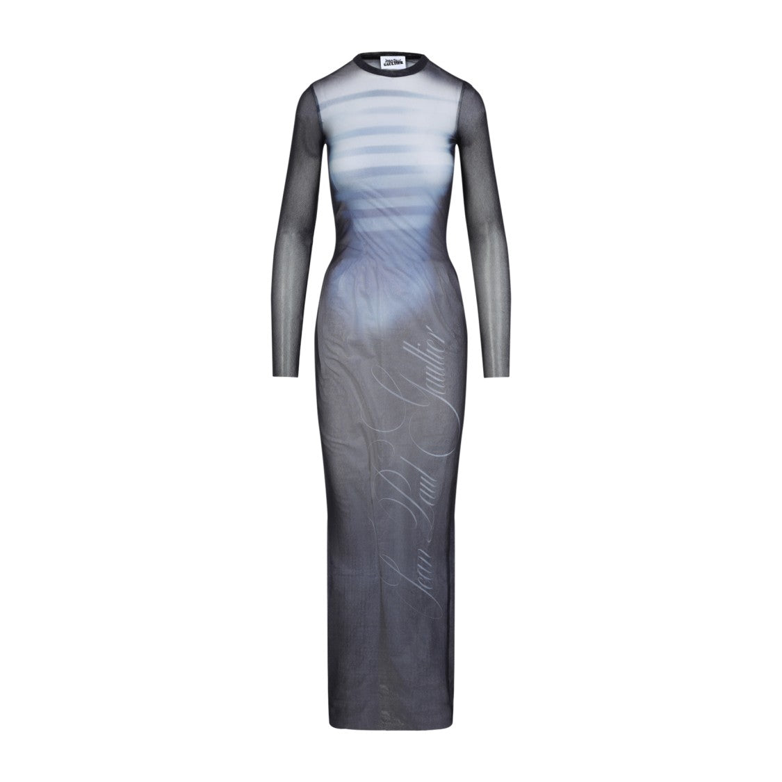 Jean Paul Gaultier Le Mâle Printed Blue Tulle Crewneck Maxi Dress