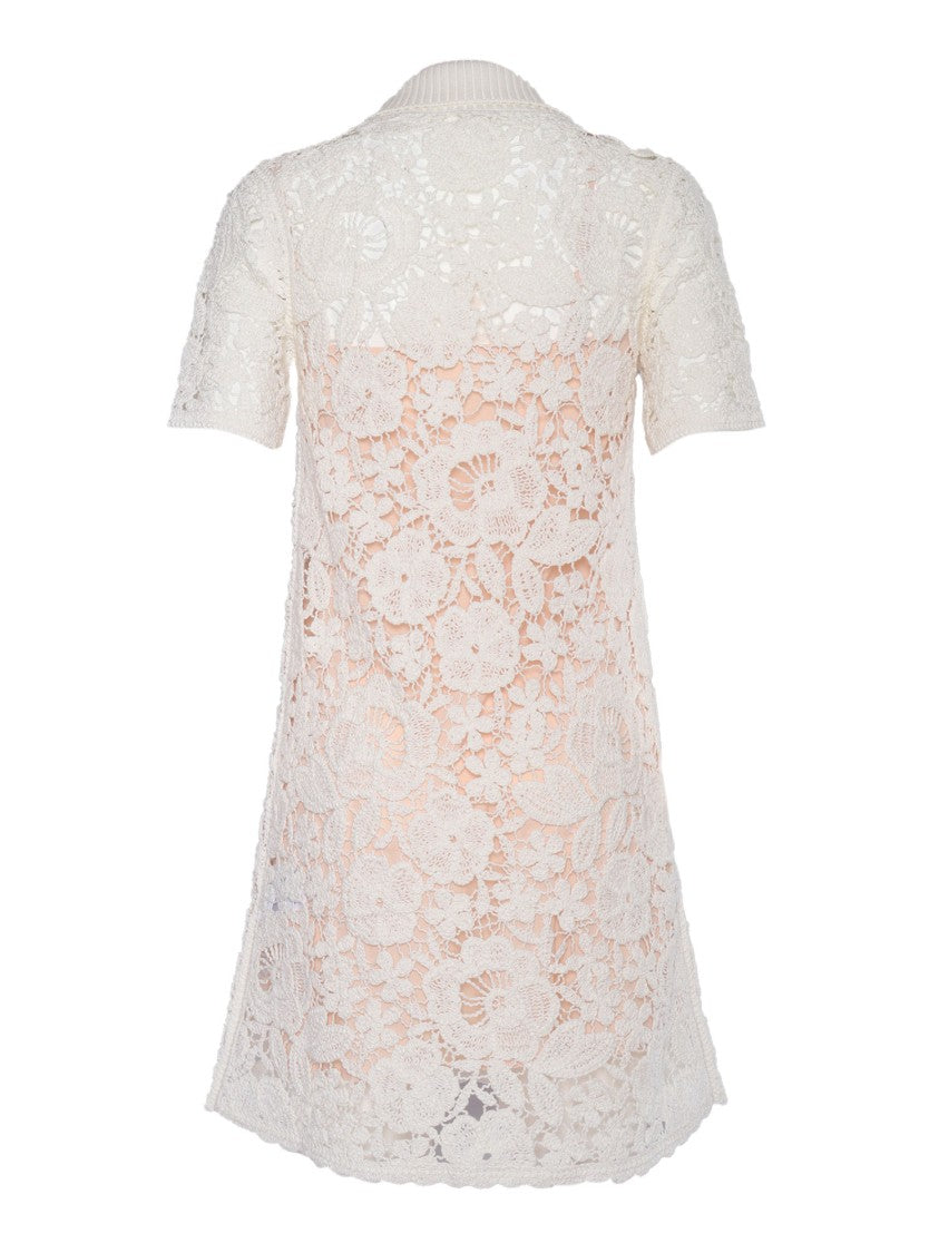P.A.R.O.S.H. Short Sleeve Lace Overlay Dress With Polo Collar