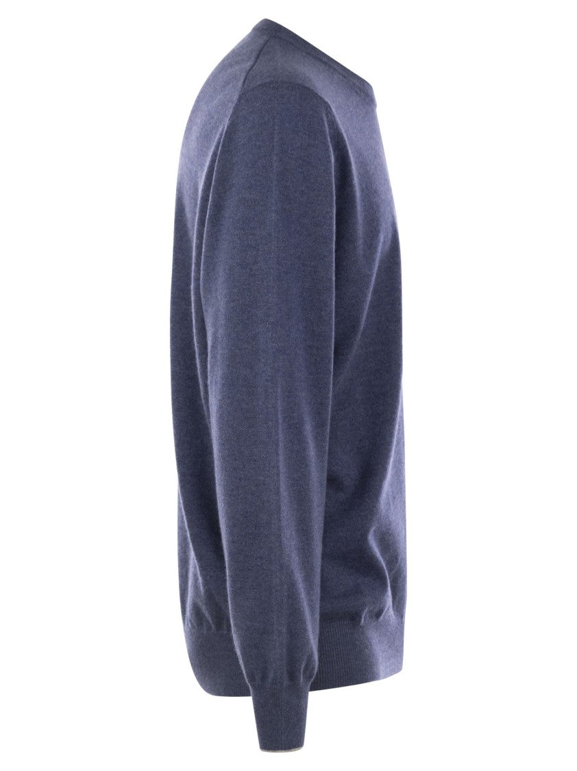 Brunello Cucinelli Rib Knit Cashmere Sweater With Contrasting Piping