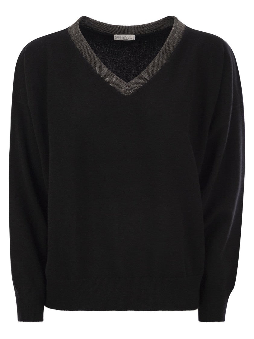 Brunello Cucinelli Cashmere Sweater With Precious Ribbed Neckline