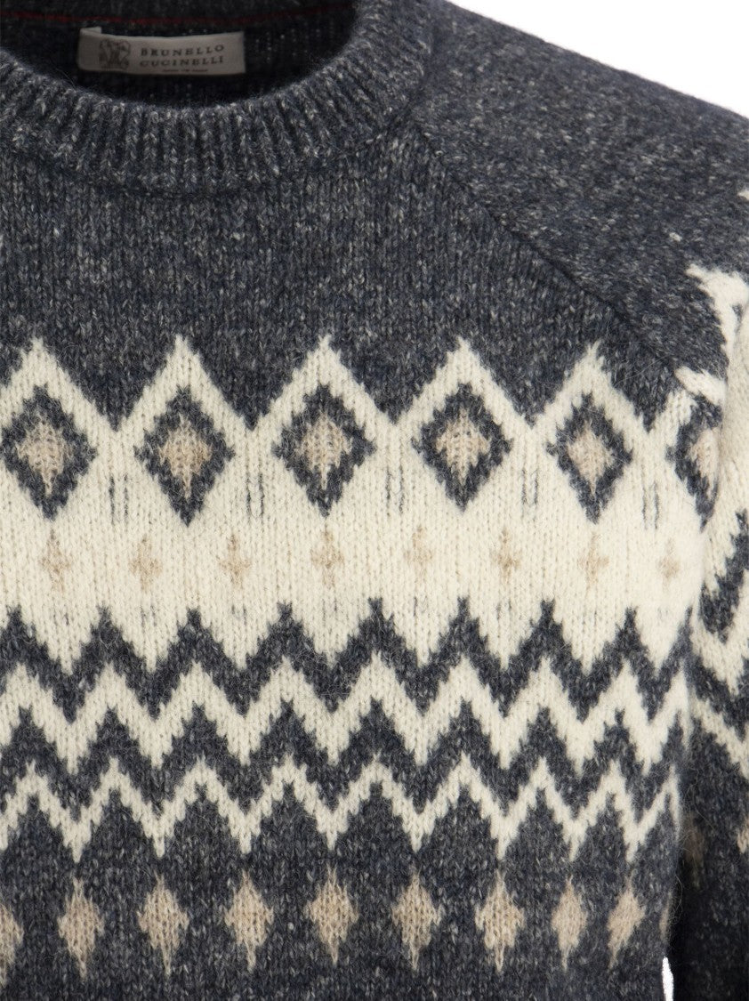 Brunello Cucinelli Icelandic Jacquard Buttoned Sweater In Alpaca, Cotton