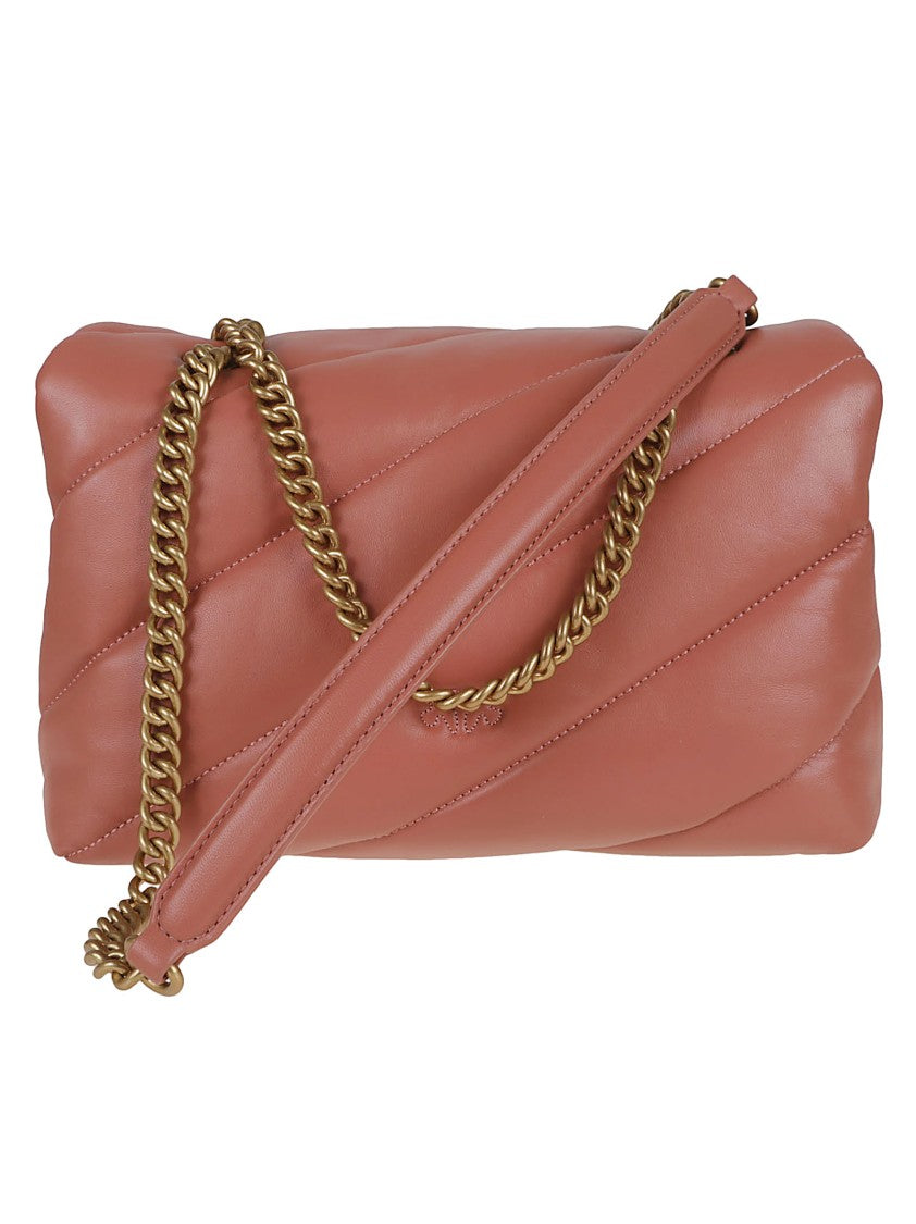 Pinko Quilted Calfskin Shoulder Bag With Logo Buckle Detail