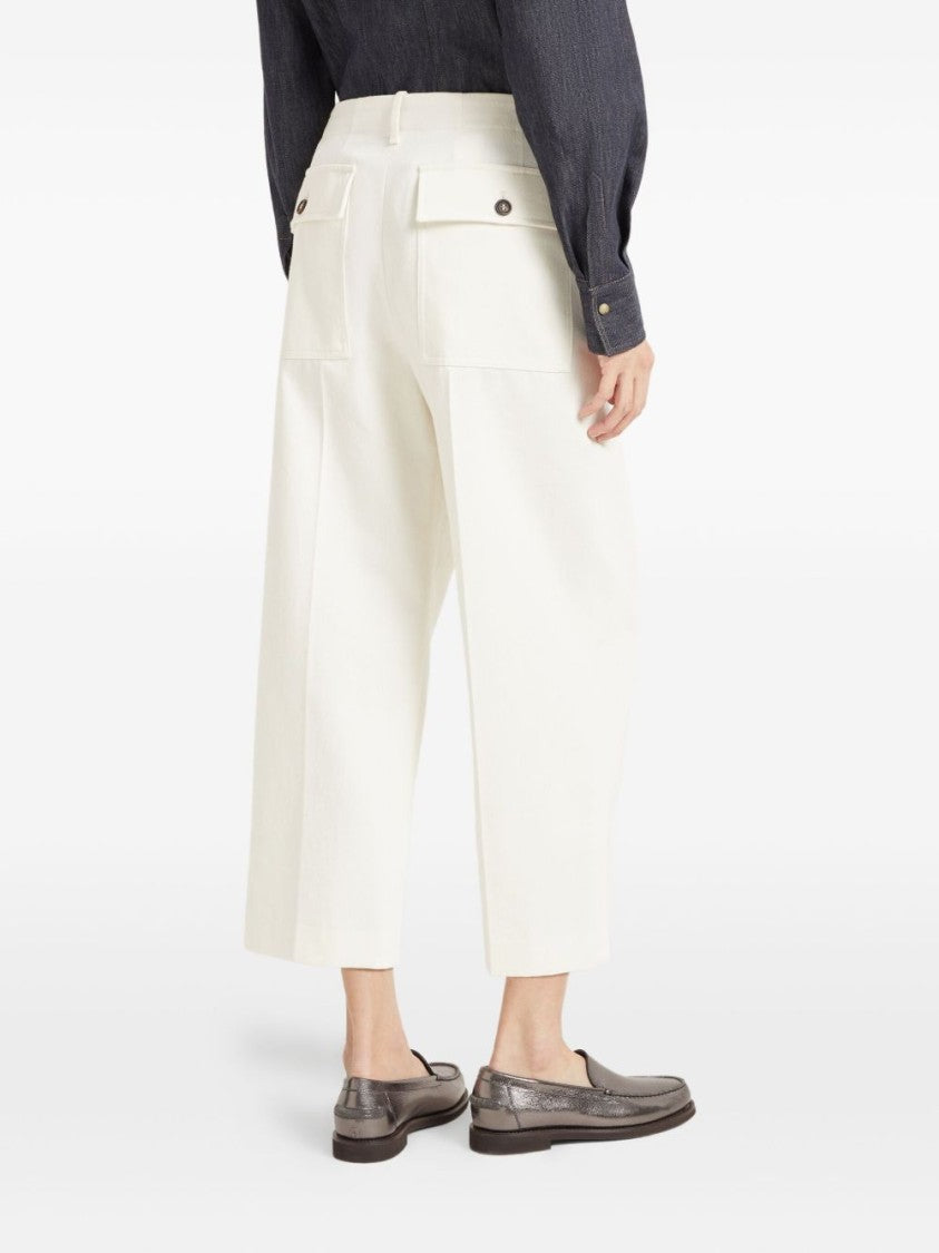 Brunello Cucinelli Wide-Leg Cropped Trousers With Front Pleats And Button Closure