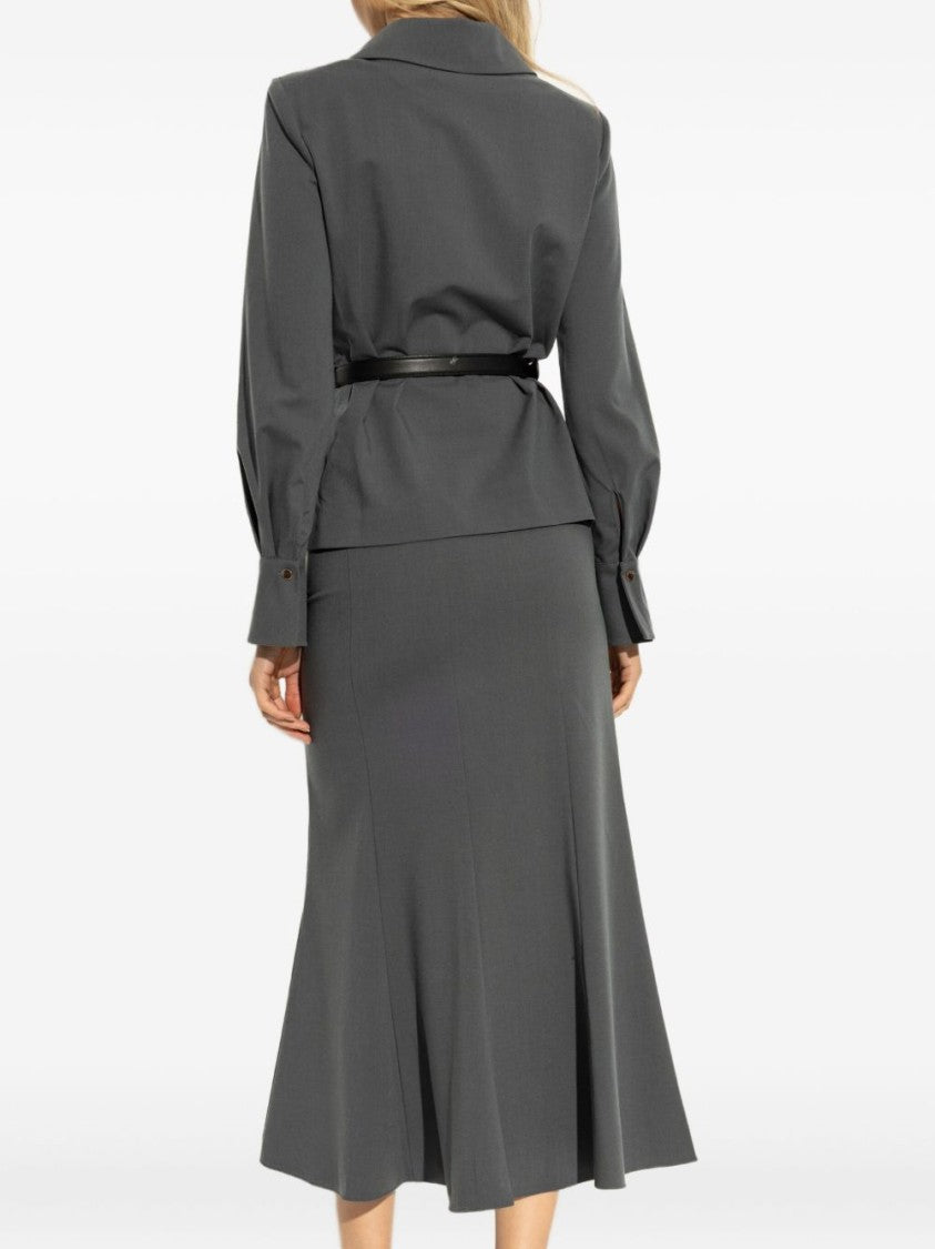 Self-Portrait Gray Twill Midi Dress