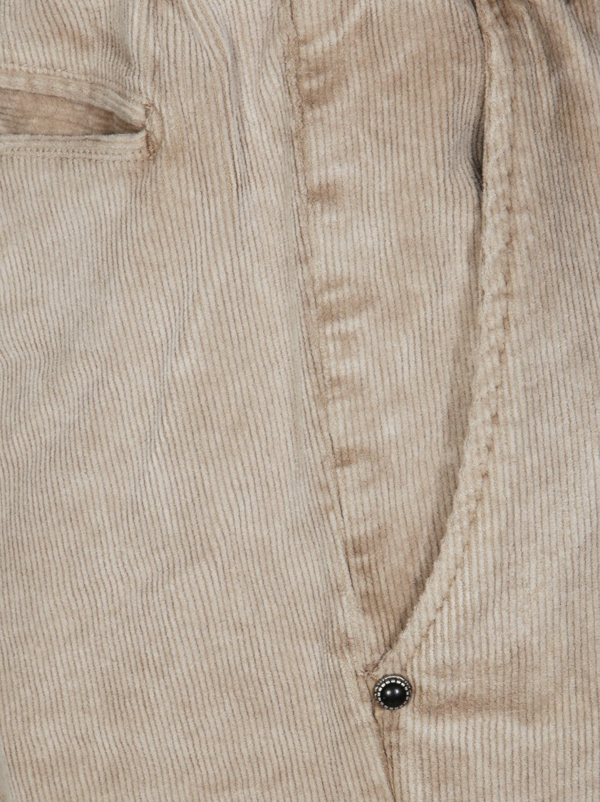 White Sand Washed Velvet Tailored Pants With Classic Fit