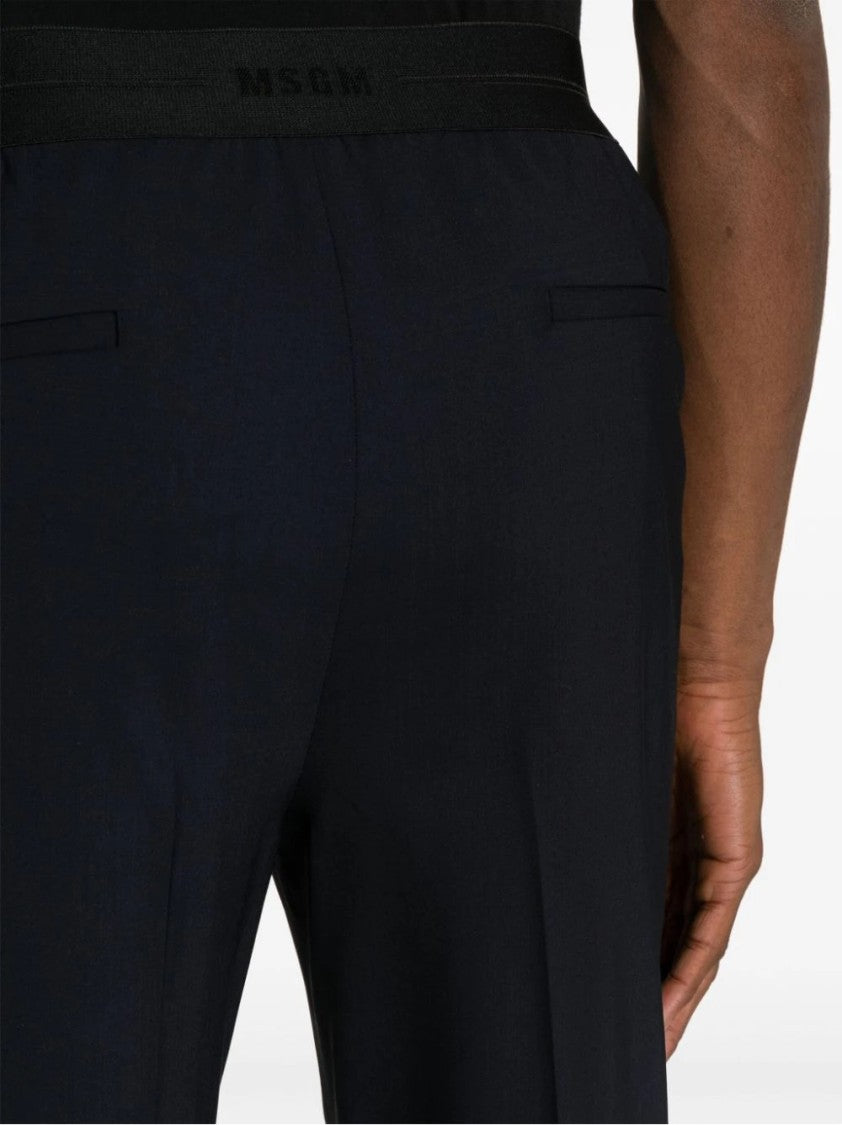 Msgm Navy Wool Blend Pantalone Trousers
