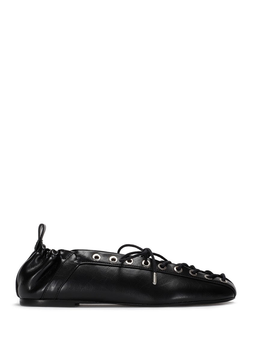 Ganni Eyelets Lace Up Ballerina Crinkle Oleatex