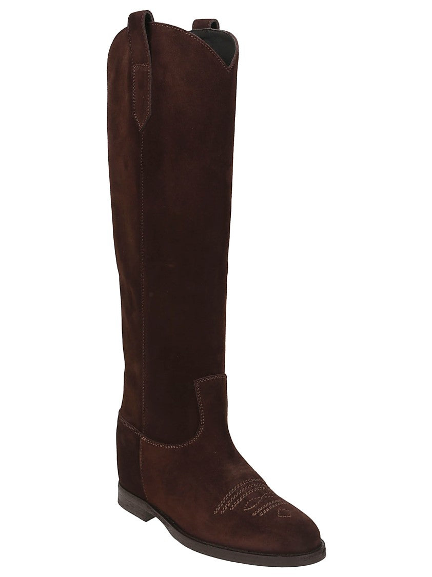 Via Roma 15 Tall Suede Boots With Internal Wedge