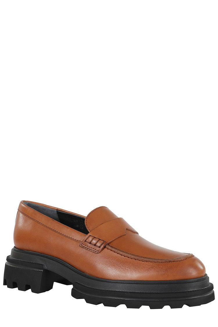 Hogan Round Toe Brown Leather Moccasin With Soft Insole And Eva Sole
