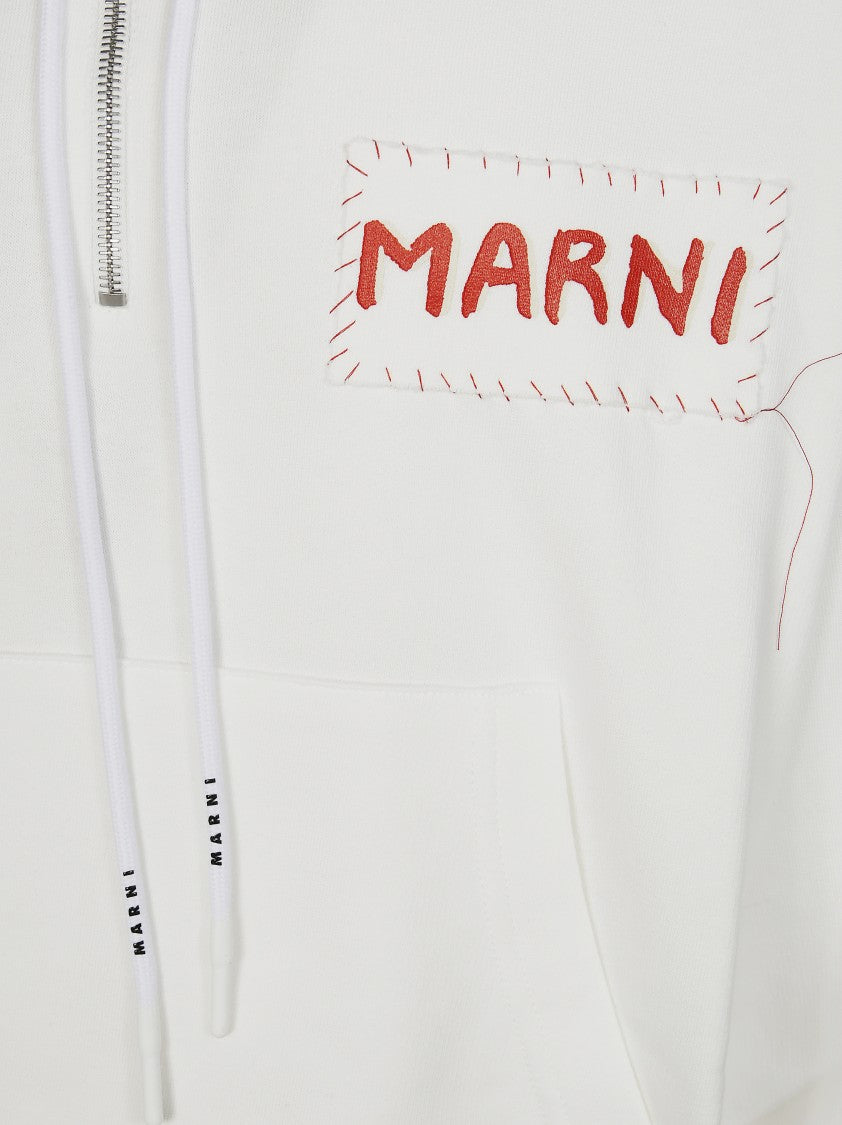 Marni Relaxed-Fit White Hoodie With Embroidered Logo Patch