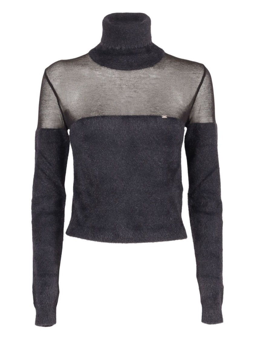 Elisabetta Franchi Cropped Black Sweater With Sheer Panels