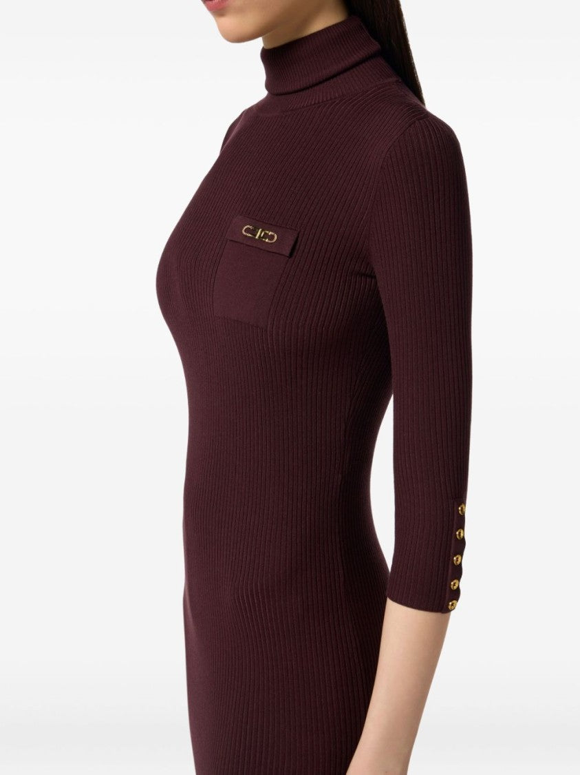 Elisabetta Franchi Ribbed Midi Dress With High Neckline