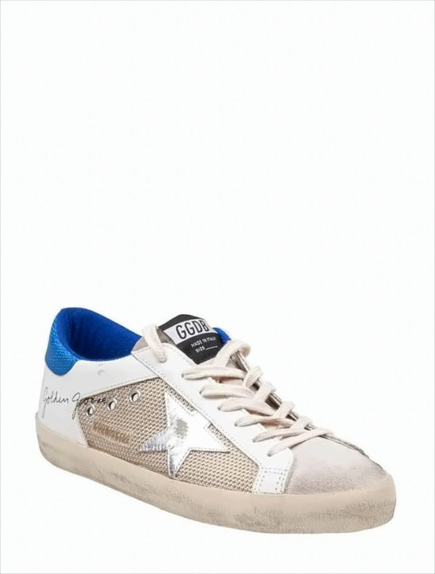 Golden Goose Low-Top Sneakers With Textured Beige Mesh And Metallic Accents