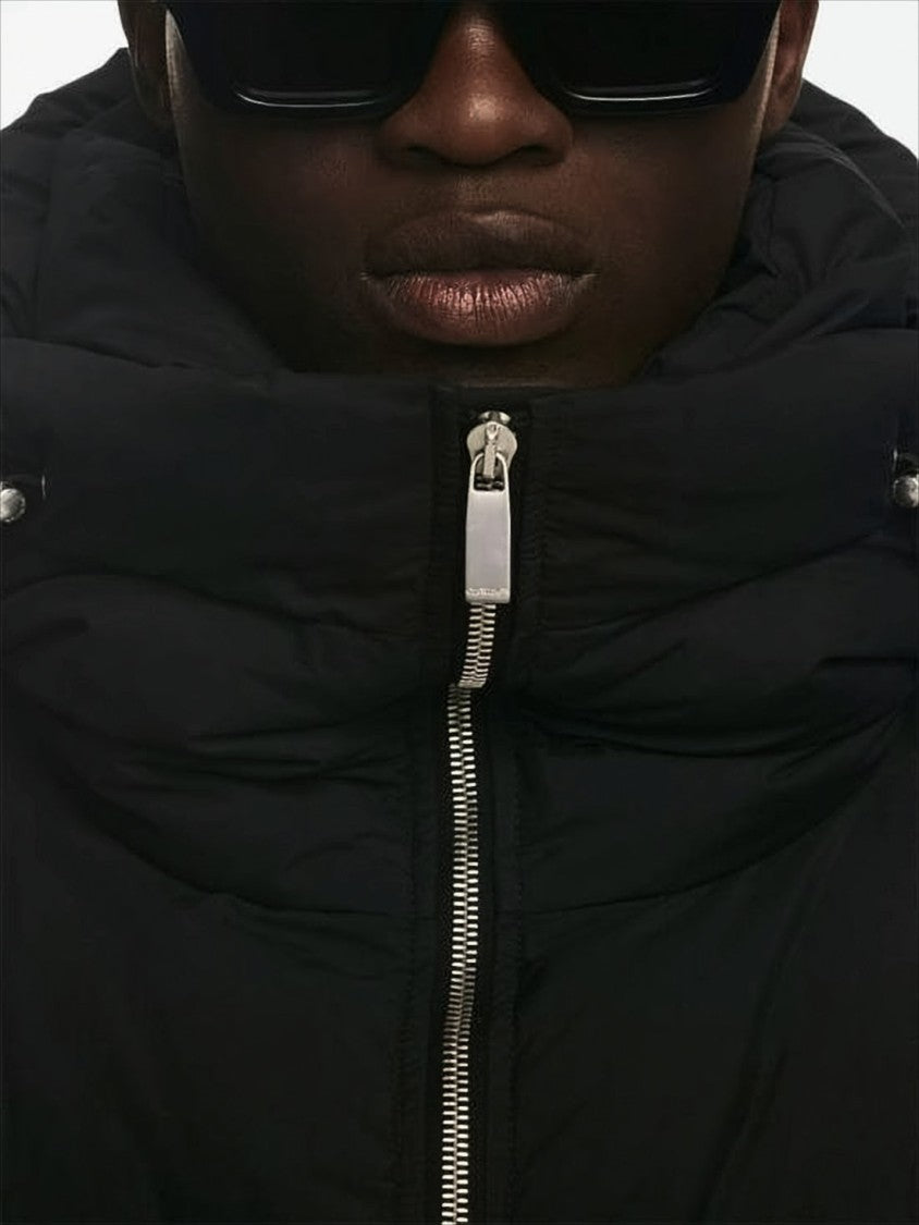 Off-White Boxy Black Puffer Jacket With High Collar And Hood