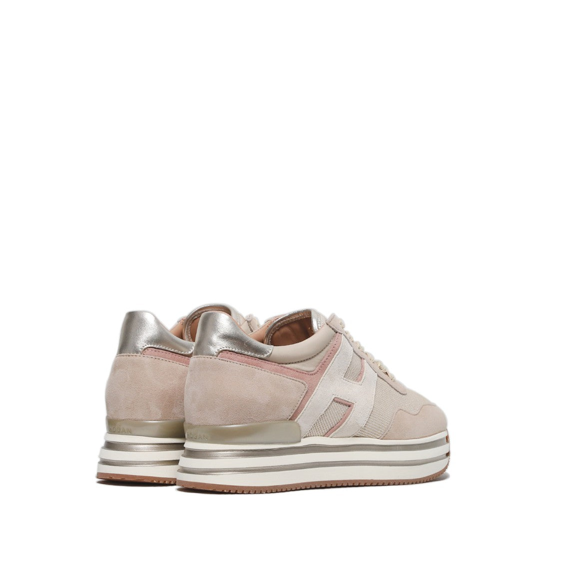 Hogan Beige Suede/Gold Beige Fabric Midi Platform Sneakers
