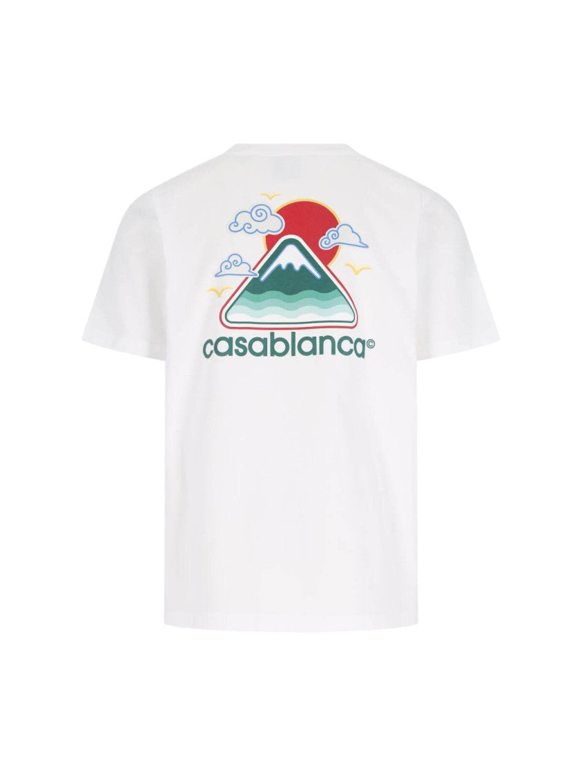 Casablanca Screen Printed Mountain Motif T-Shirt In Organic Cotton