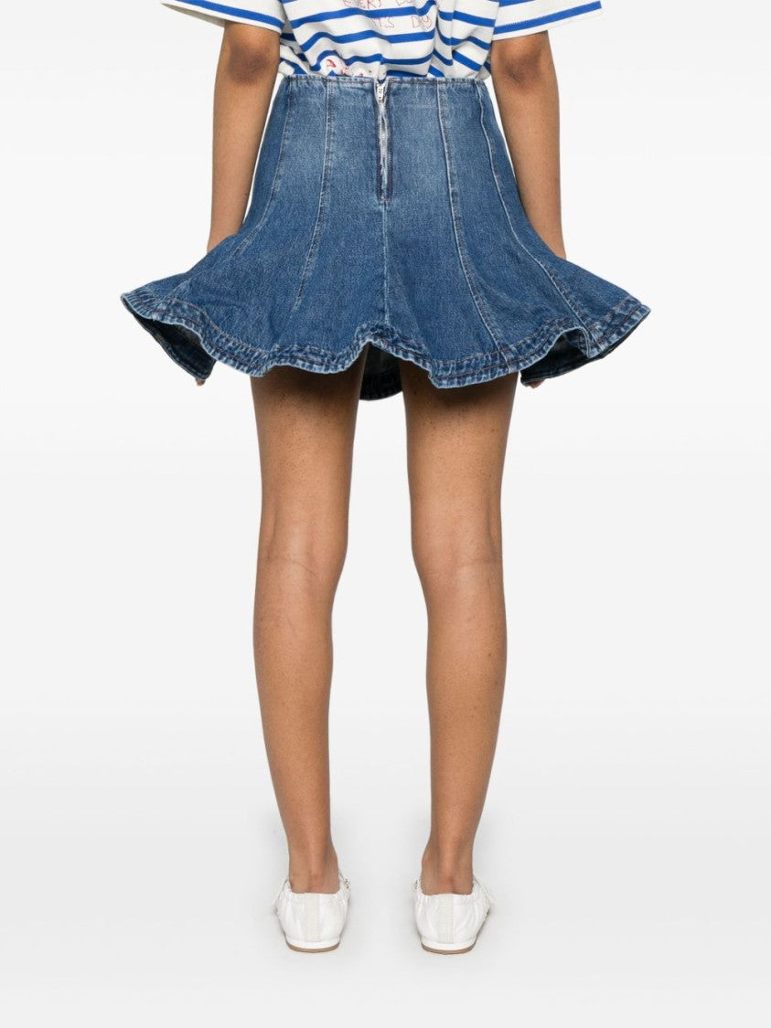 Msgm Flared Denim Skirt With Multi-Panel Design