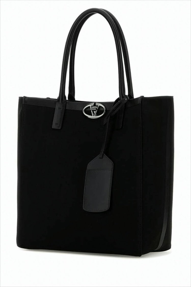 Valentino Garavani Rectangular Cotton Shoulder Bag With Metallic Logo Emblem