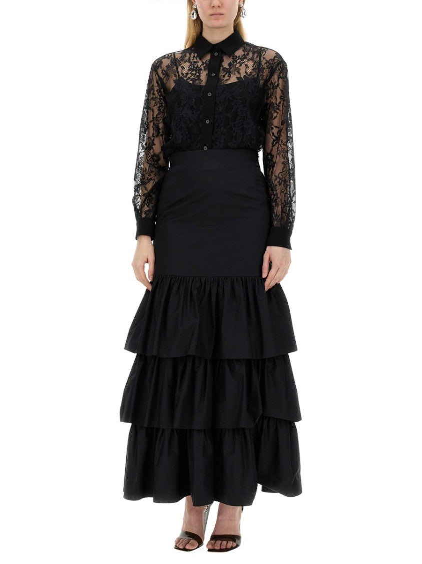 Moschino Black Lace Shirt With Intricate Floral Patterns
