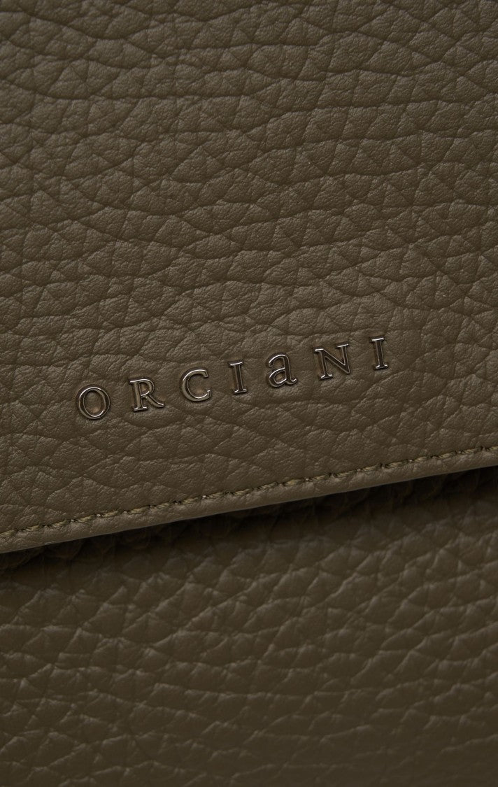 Orciani Hammered Leather Handbag With Magnetic Closure And Detachable Strap