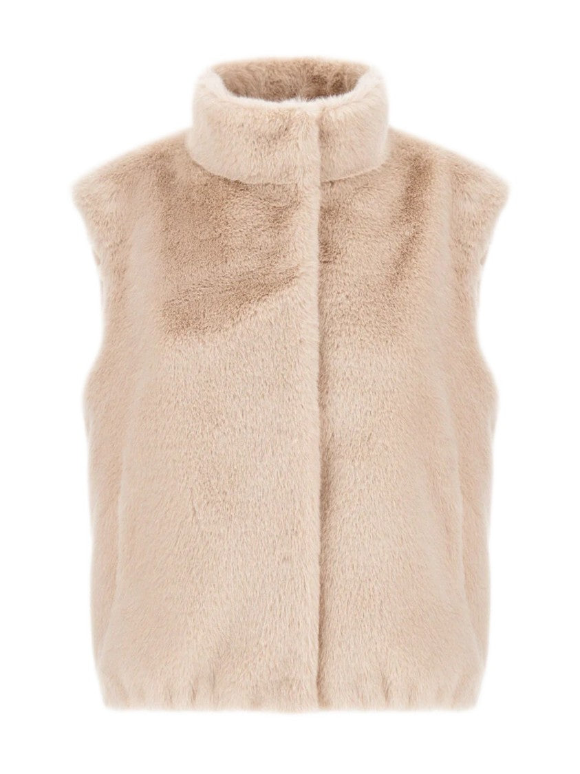 Herno Faux Fur Vest With High Collar And Concealed Closure