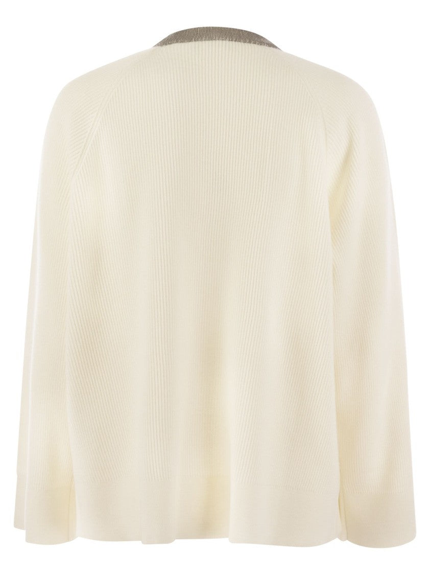 Brunello Cucinelli Ribbed Cashmere Sweater With Necklace