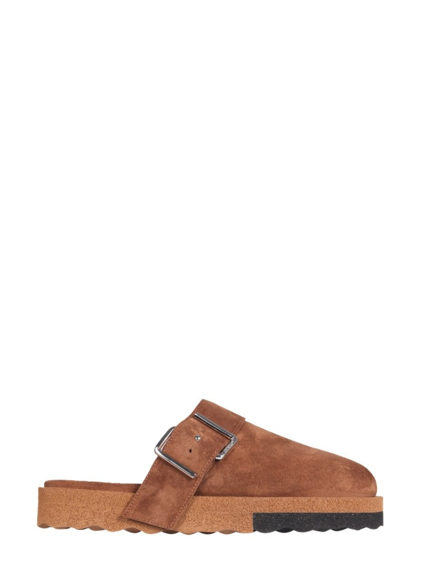 Off-White Suede Upper Slippers With Adjustable Strap