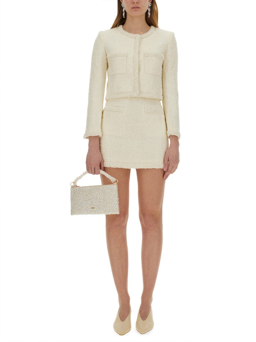 Self-Portrait Boucle Mini Skirt With Pearls