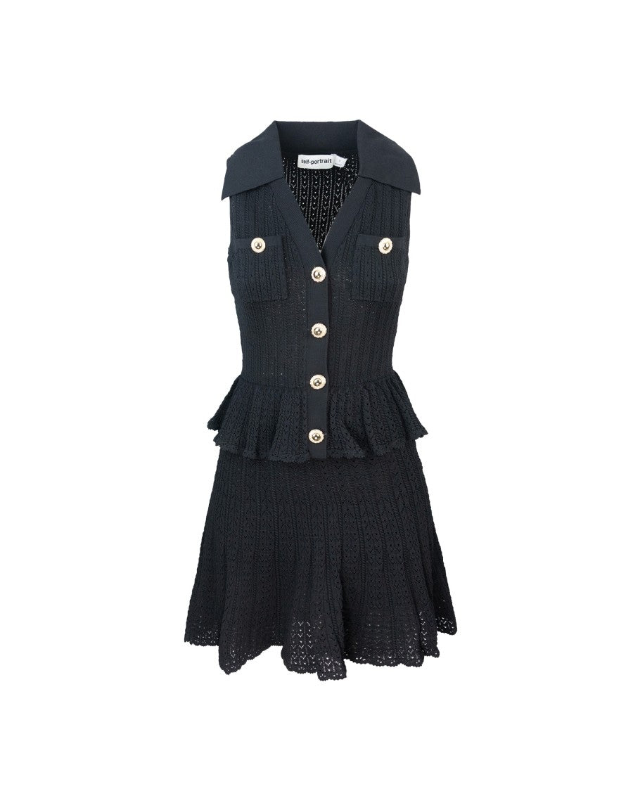 Self-Portrait Blue Pointelle Knit Mini Dress
