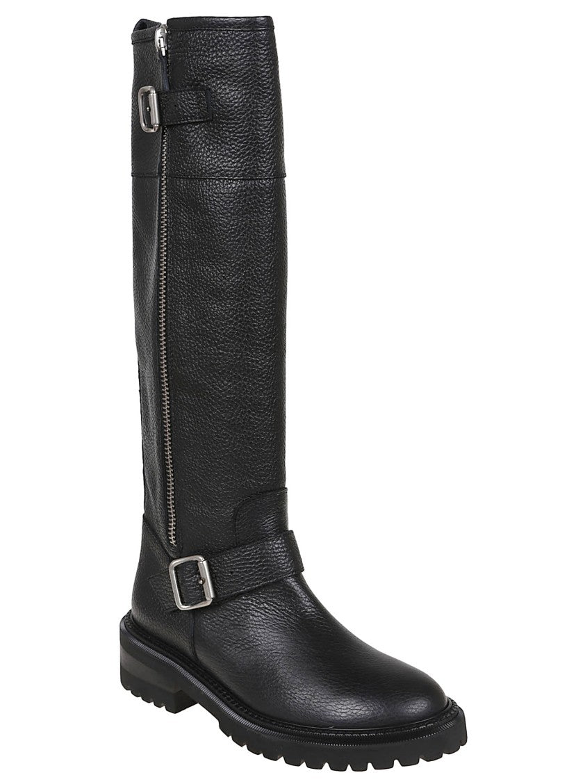 Via Roma 15 Black Leather Boot With Side Zip And Buckle Detail