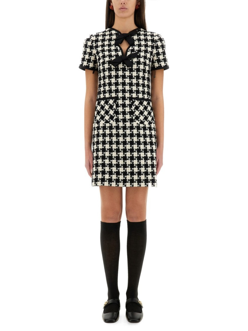 Valentino Embroidered Damier Light Tweed Short Dress