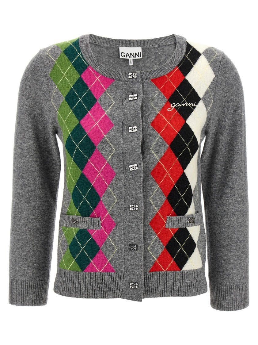 Ganni Grey Check' Cardigan
