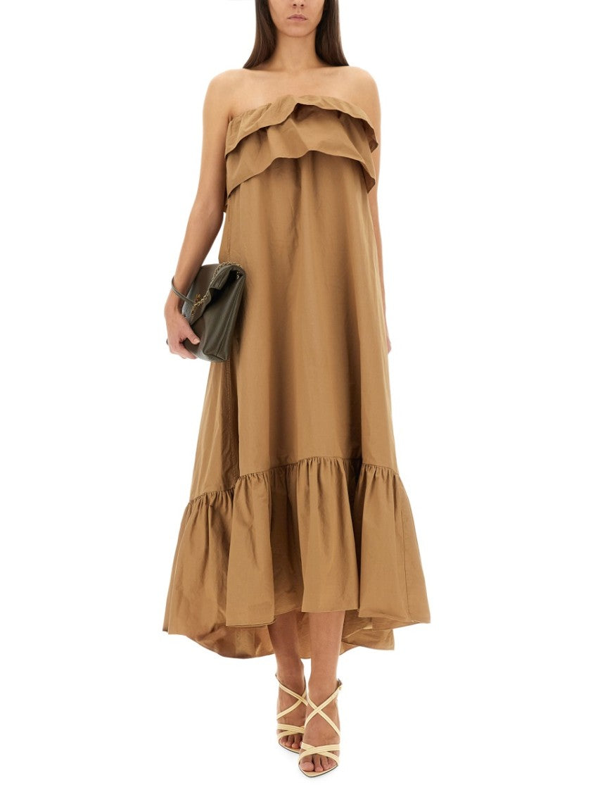 Saint Laurent Cotton Twill Ruffle Dress