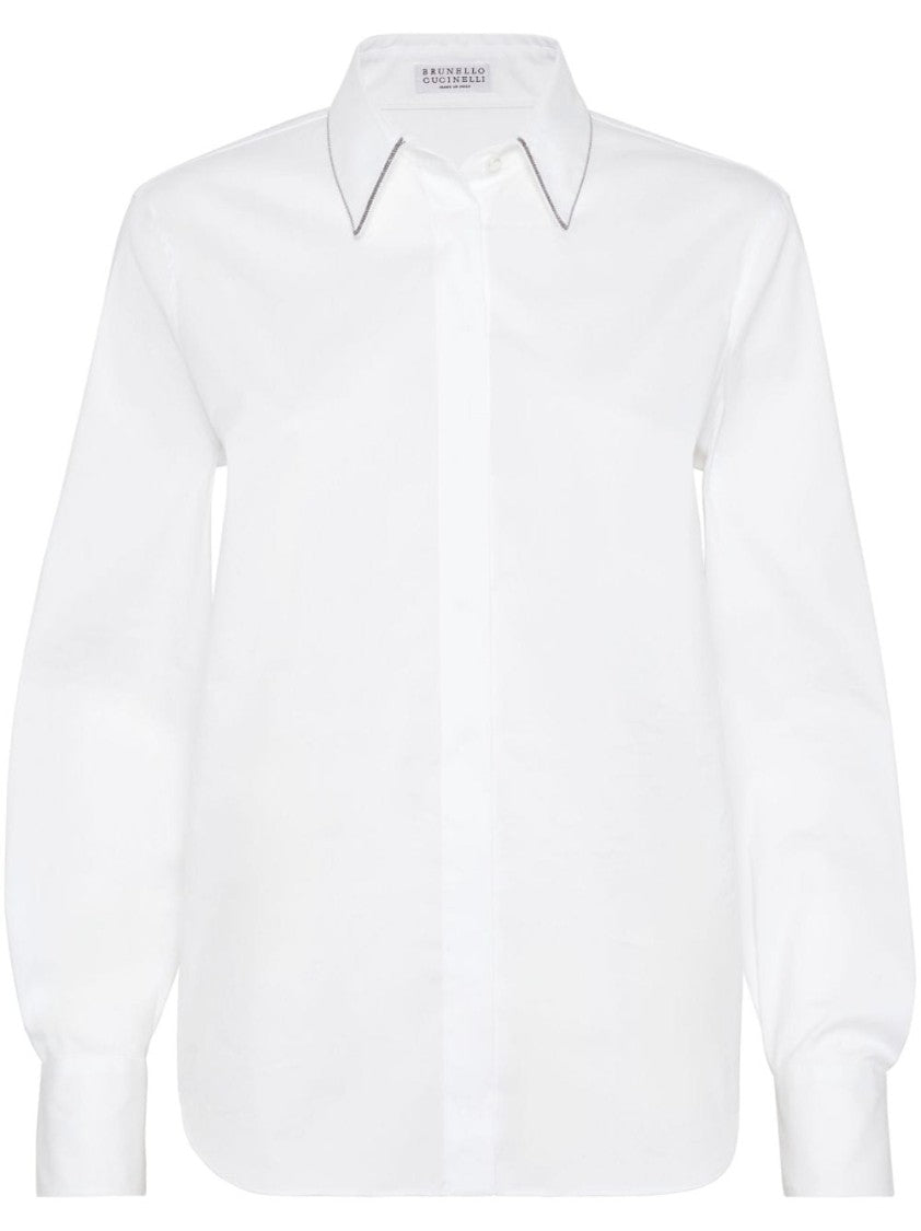 Brunello Cucinelli White Cotton Shirt With Stretch Design