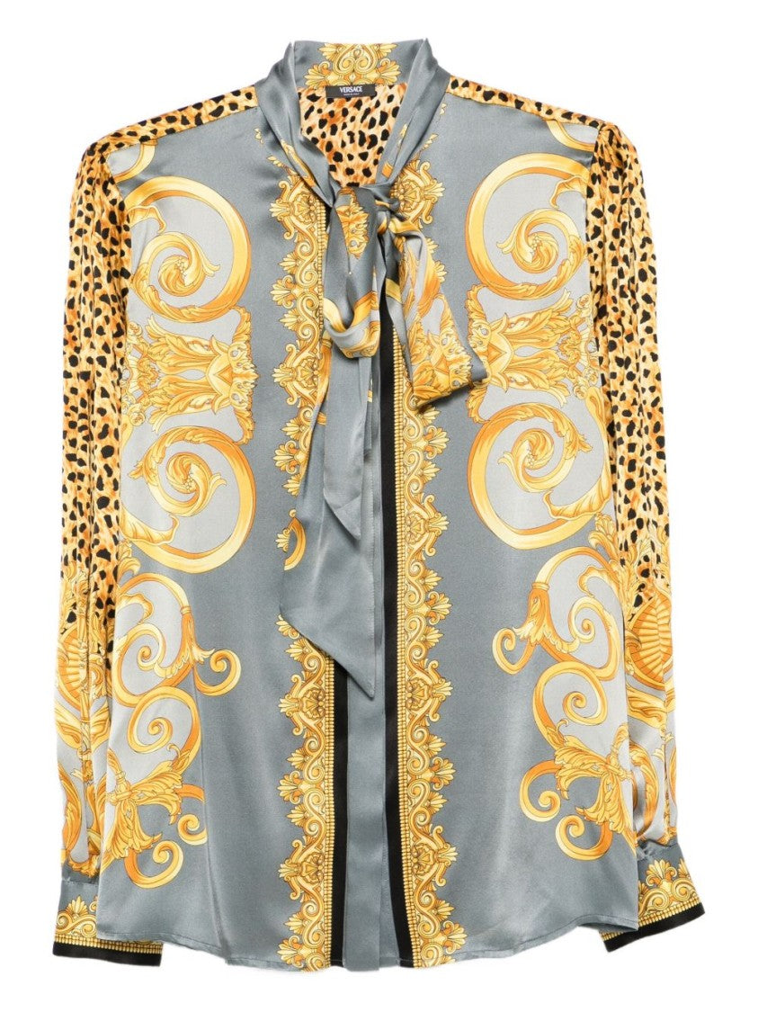 Versace Baroque-Pattern Silk Shirt With Leopard Accents