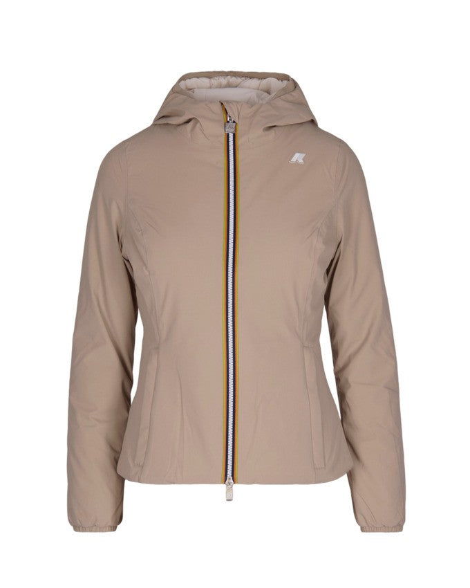 K-Way Reversible Beige And White Insulated Jacket With Adjustable Hood