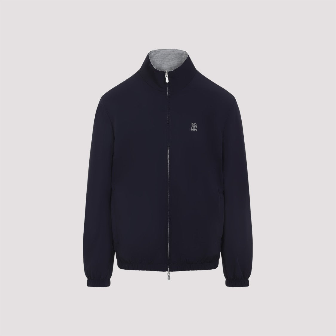 Brunello Cucinelli Navy Jacket With High Collar