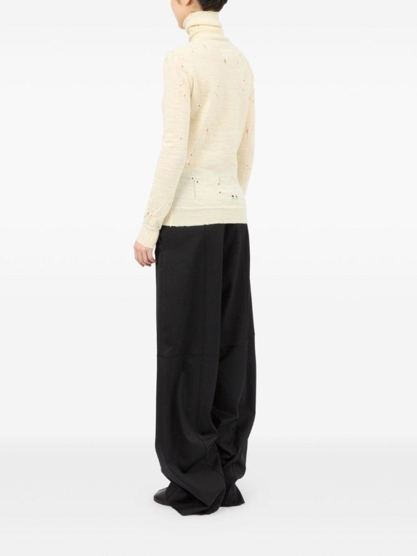 Mm6 By Maison Margiela Distressed Turtleneck Sweater With Numeric Logo