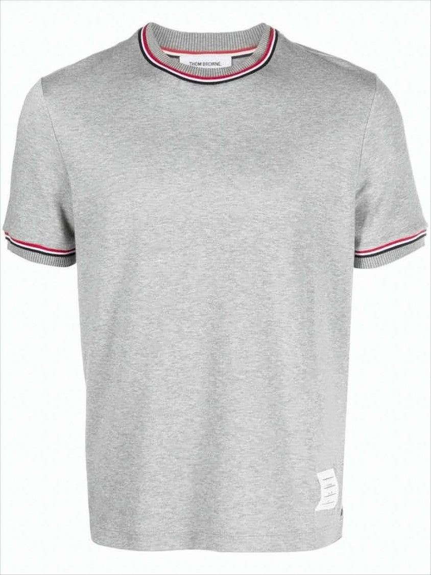 Thom Browne Light Grey Short-Sleeve T-Shirt With Ribbed Trims