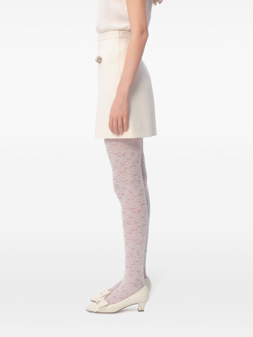 Valentino Flared White Wool-Silk Blend Couture Skirt