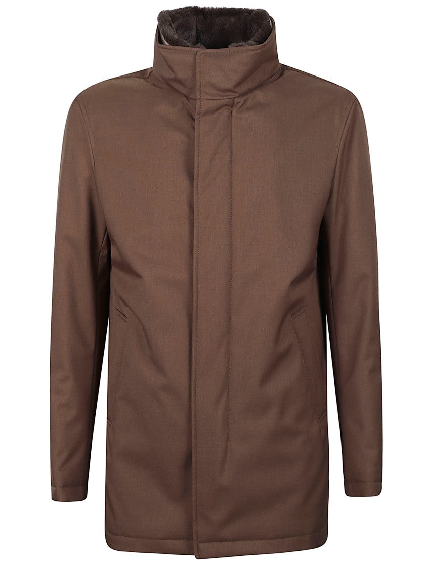 Herno Twill Carcoat With Faux Fur Lining And Double-Zip Closure