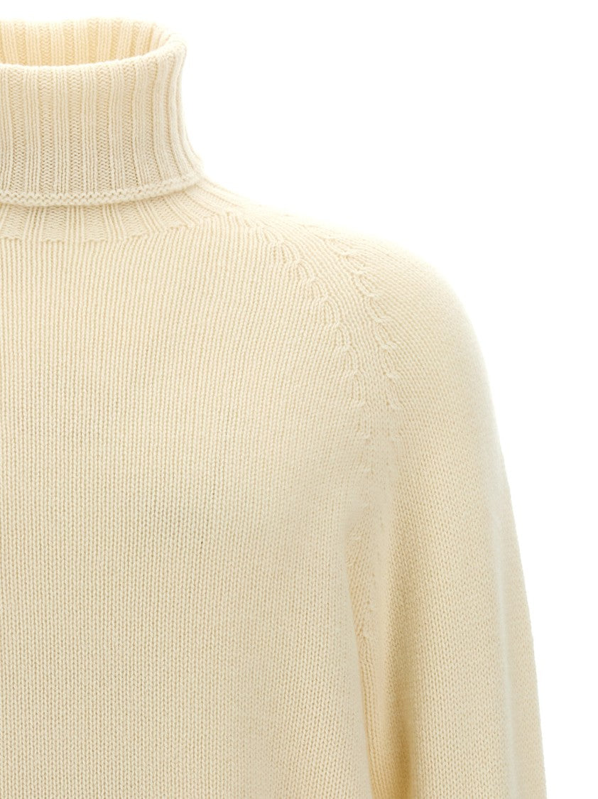 Ma'ry'ya Textured Knit Wool Blend Sweater With Turned-Up Turtleneck