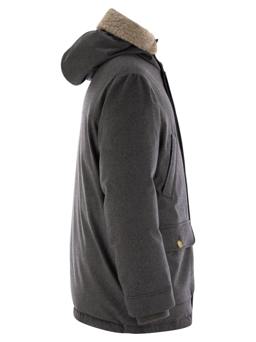 Brunello Cucinelli Membranated Wool Flannel Parka Down Jacket