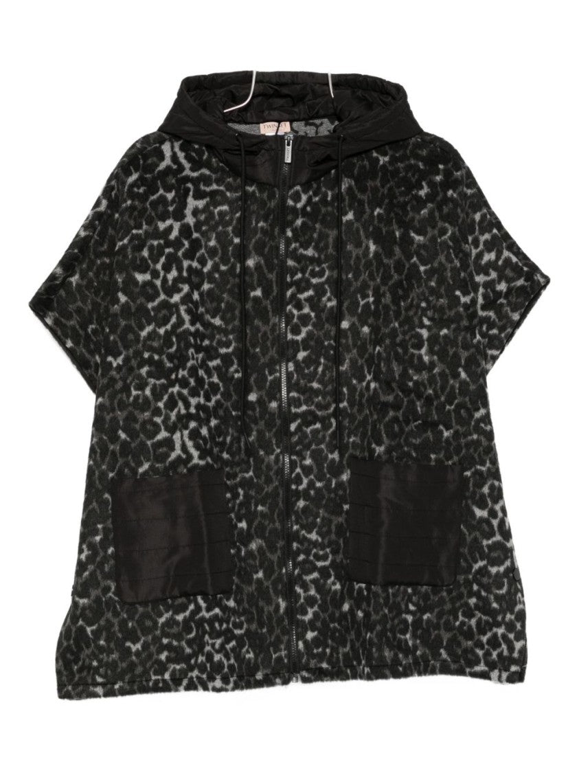 Twin-Set Textured Cape-Style Coat With Hood