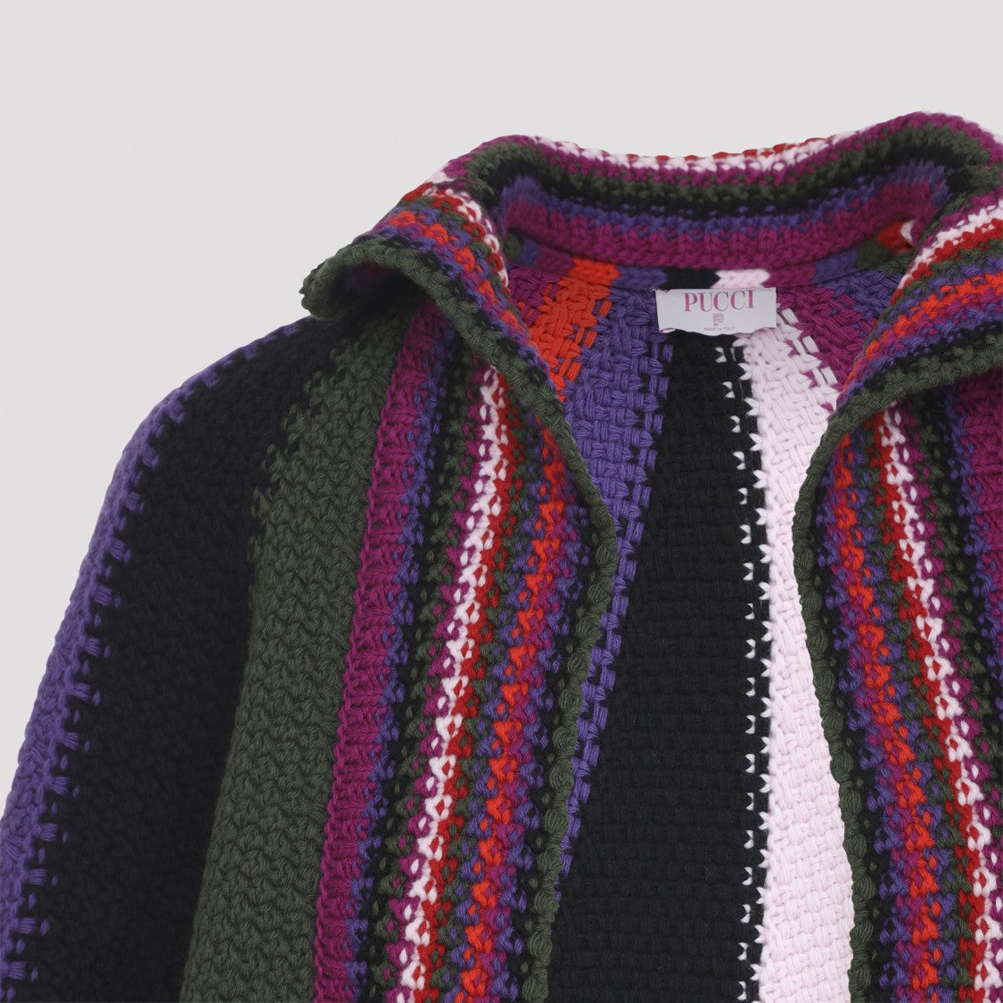 Pucci Multicolour Striped Wool Coat With Structured Collar
