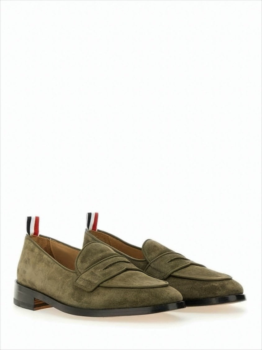 Thom Browne Suede Loafers With Rounded Toe And Tricolor Detail