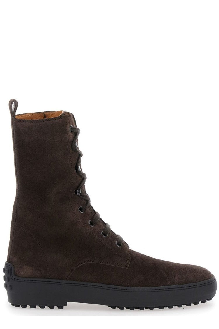 Tod's Mid-Height Block Heel Boots With Pointed Toe And Subtle Stitching